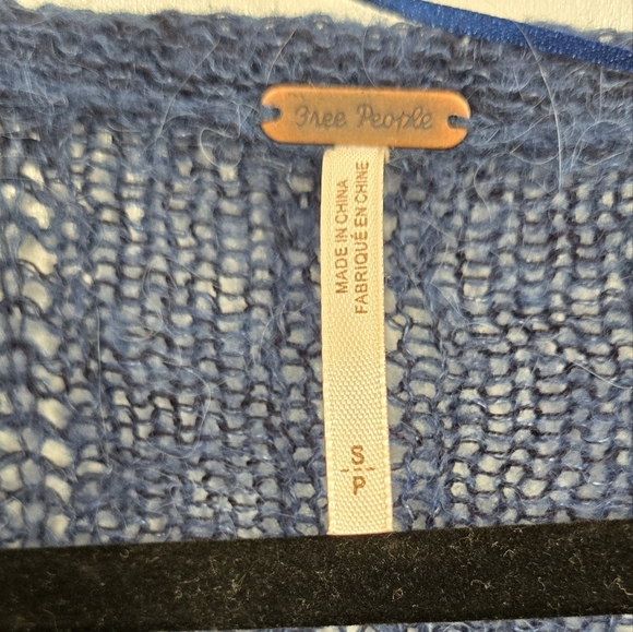 Free People‎ Navy Cosmos Combo Fuzzy Sweater Small Open Knit Wool Alpaca Blend - Picture 5 of 12
